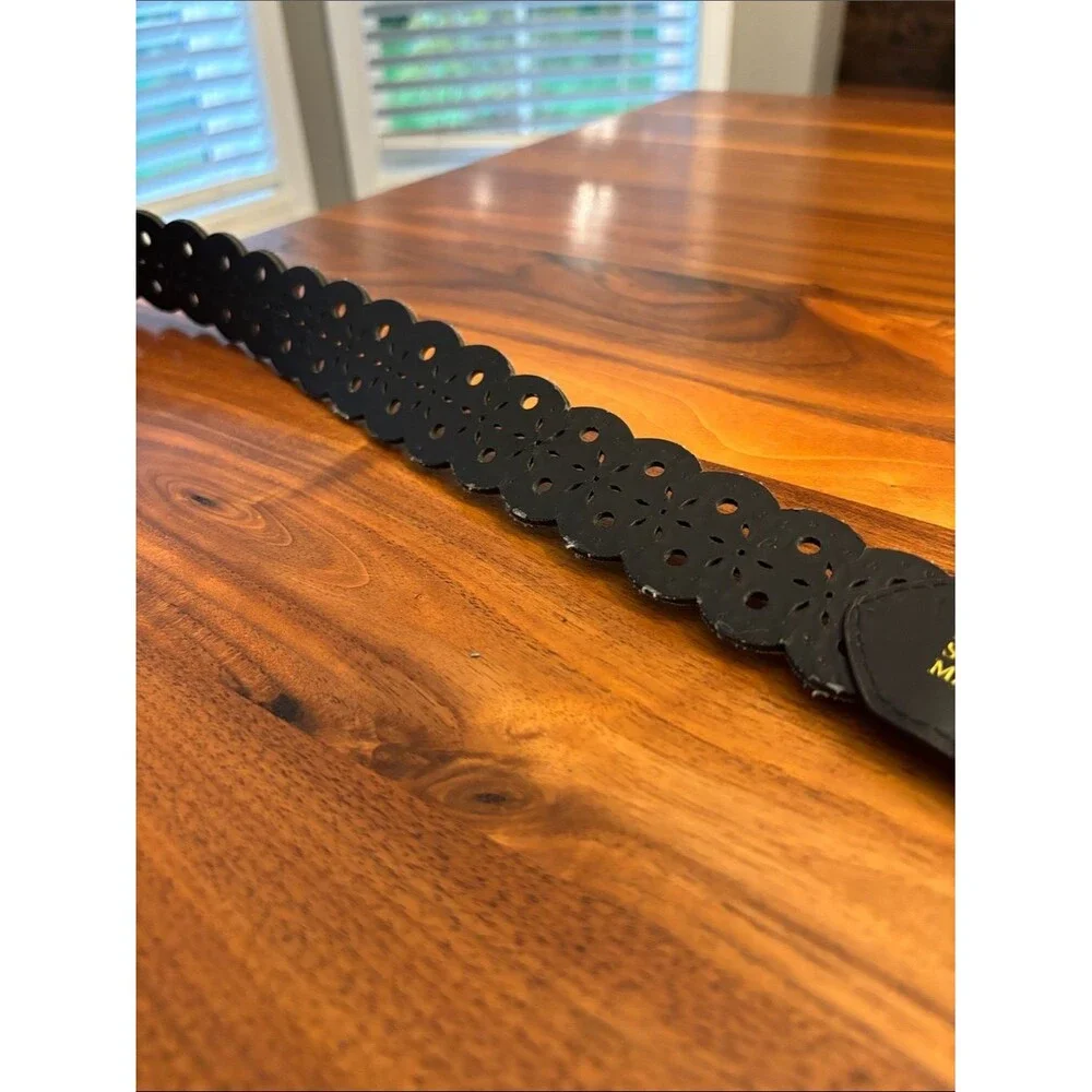 Floral Black Studded Cut Out Belt Women Size Large (up to 40”)